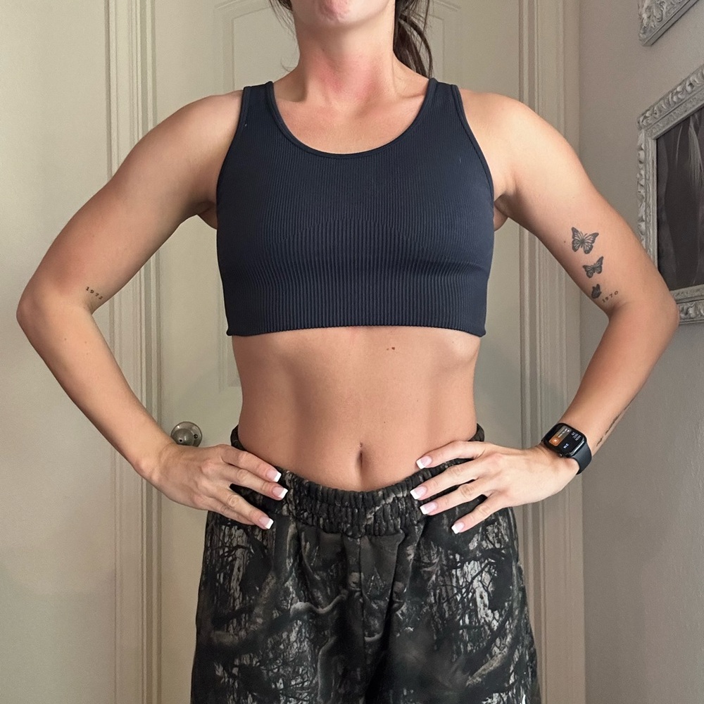 Women's Navy Ribbed Sports Bra